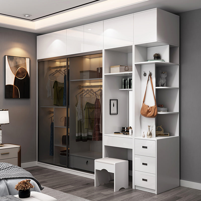 Wood and Glass Wardrobe Armoire Contemporary Sliding Wardrobe Closet
