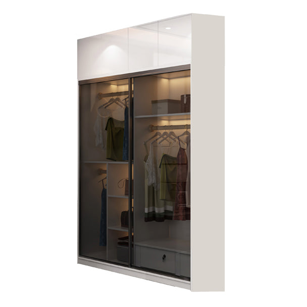 Wood and Glass Wardrobe Armoire Contemporary Sliding Wardrobe Closet