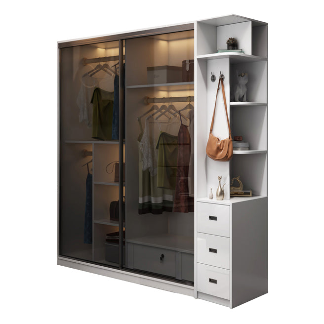 Wood and Glass Wardrobe Armoire Contemporary Sliding Wardrobe Closet