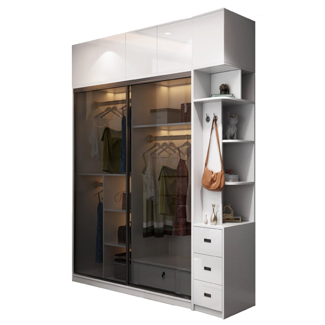 Wood and Glass Wardrobe Armoire Contemporary Sliding Wardrobe Closet