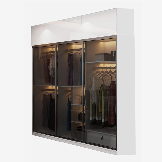 Wood and Glass Wardrobe Armoire Contemporary Sliding Wardrobe Closet