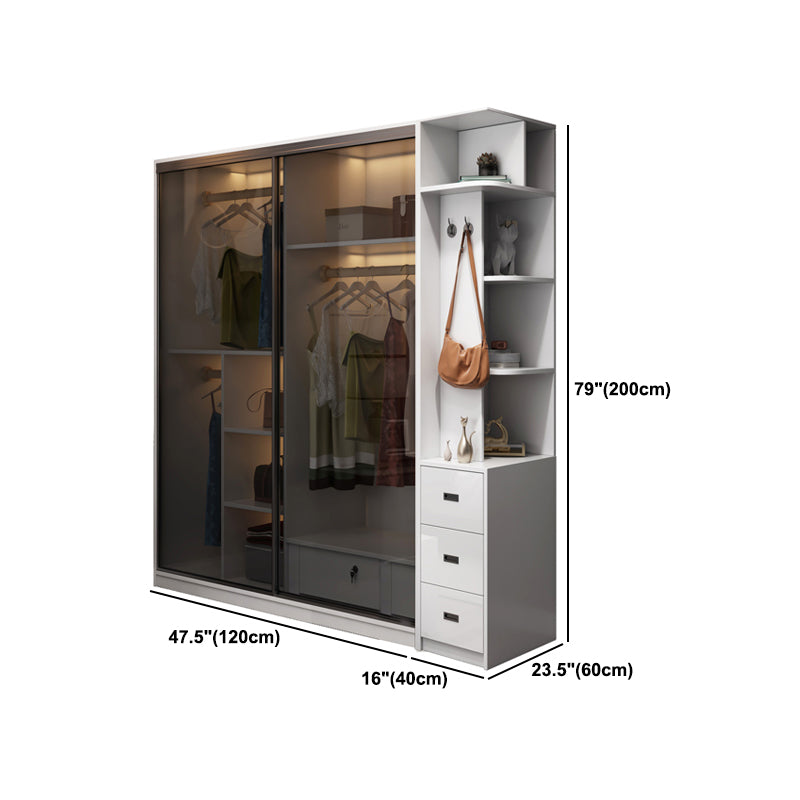 Wood and Glass Wardrobe Armoire Contemporary Sliding Wardrobe Closet