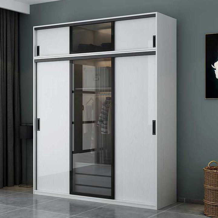 Contemporary Wardrobe Closet Wood and Glass Wardrobe Armoire