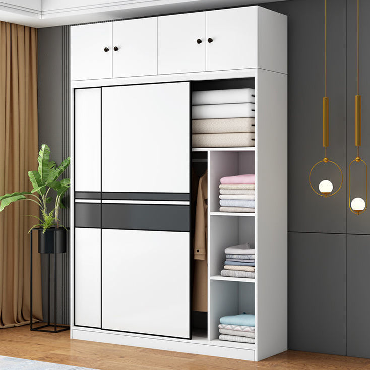 Contemporary Style Wooden Wardrobe White Colour Cloth Rod Included Wardrobe Closet