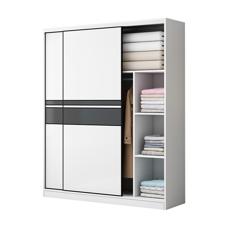 Contemporary Style Wooden Wardrobe White Colour Cloth Rod Included Wardrobe Closet