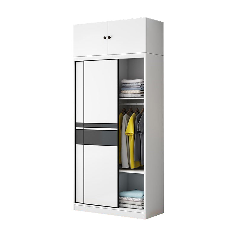 Contemporary Style Wooden Wardrobe White Colour Cloth Rod Included Wardrobe Closet