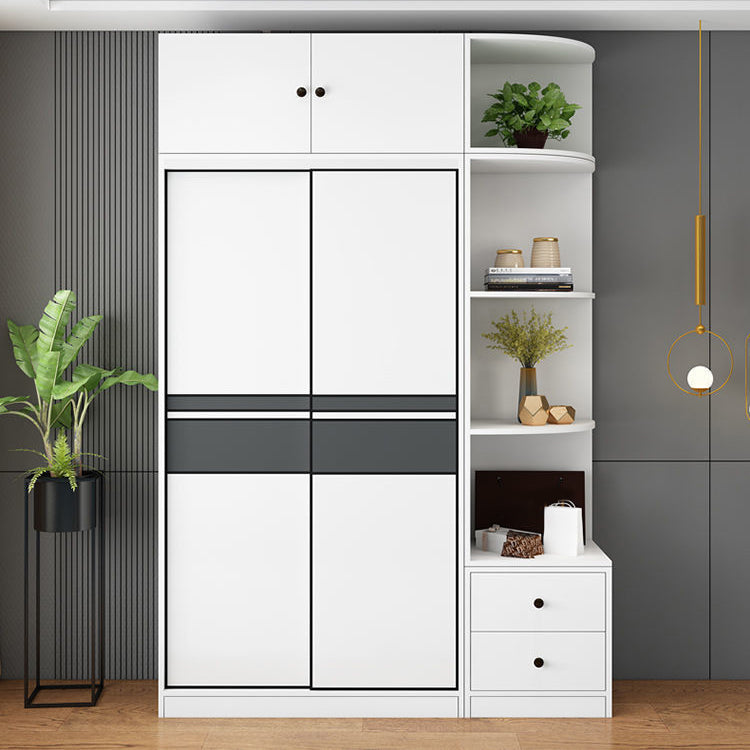 Contemporary Style Wooden Wardrobe White Colour Cloth Rod Included Wardrobe Closet