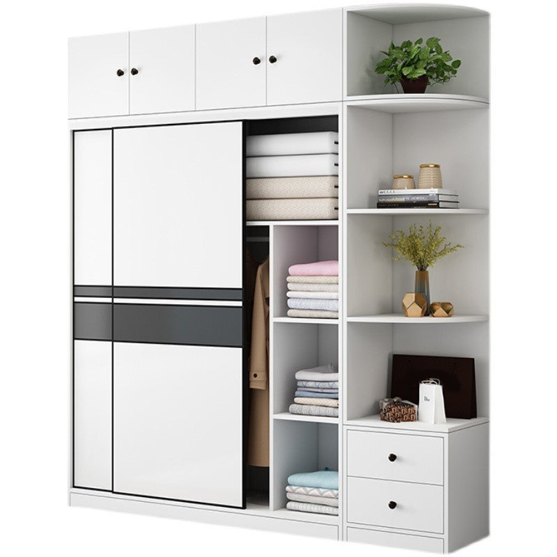 Contemporary Style Wooden Wardrobe White Colour Cloth Rod Included Wardrobe Closet
