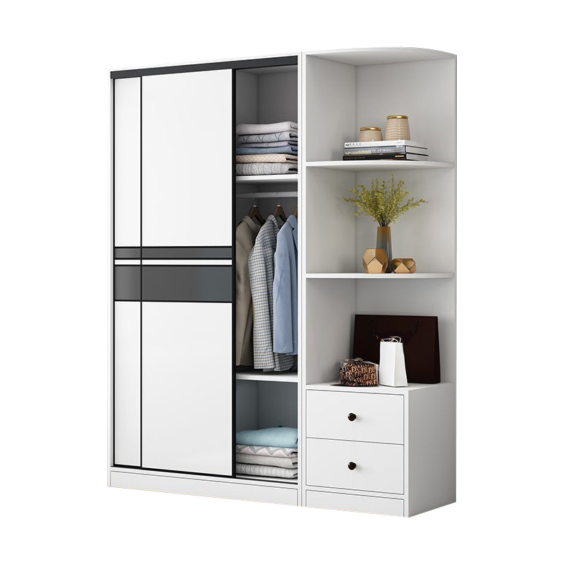 Contemporary Style Wooden Wardrobe White Colour Cloth Rod Included Wardrobe Closet
