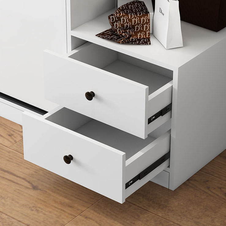 Contemporary Style Wooden Wardrobe White Colour Cloth Rod Included Wardrobe Closet