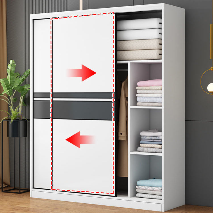 Contemporary Style Wooden Wardrobe White Colour Cloth Rod Included Wardrobe Closet