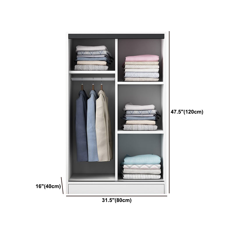 Contemporary Style Wooden Wardrobe White Colour Cloth Rod Included Wardrobe Closet