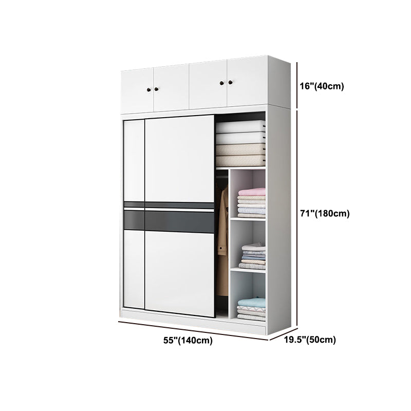 Contemporary Style Wooden Wardrobe White Colour Cloth Rod Included Wardrobe Closet