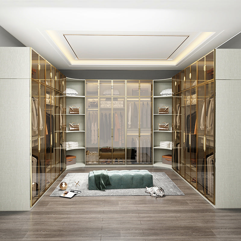 Modern Wardrobe Armoire Engineered Wood and Glass Wardrobe Closet