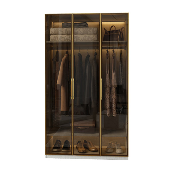 Modern Wardrobe Armoire Engineered Wood and Glass Wardrobe Closet