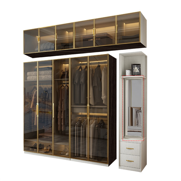 Modern Wardrobe Armoire Engineered Wood and Glass Wardrobe Closet