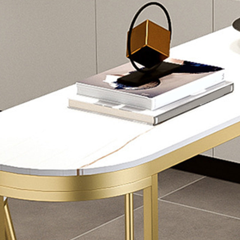 Glam Style 1/2/3 Pieces Bar Table Set Rectangle Stone Bar Table with Metal High Stools