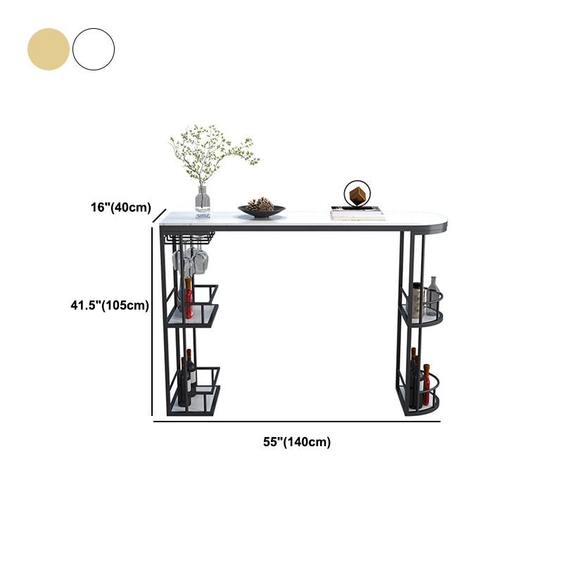 Glam Style 1/2/3 Pieces Bar Table Set Rectangle Stone Bar Table with Metal High Stools
