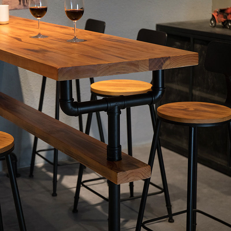 Industrial Style 1/2/7 Pieces Bar Table Set Rectangle Bar Table with High Wood Stools