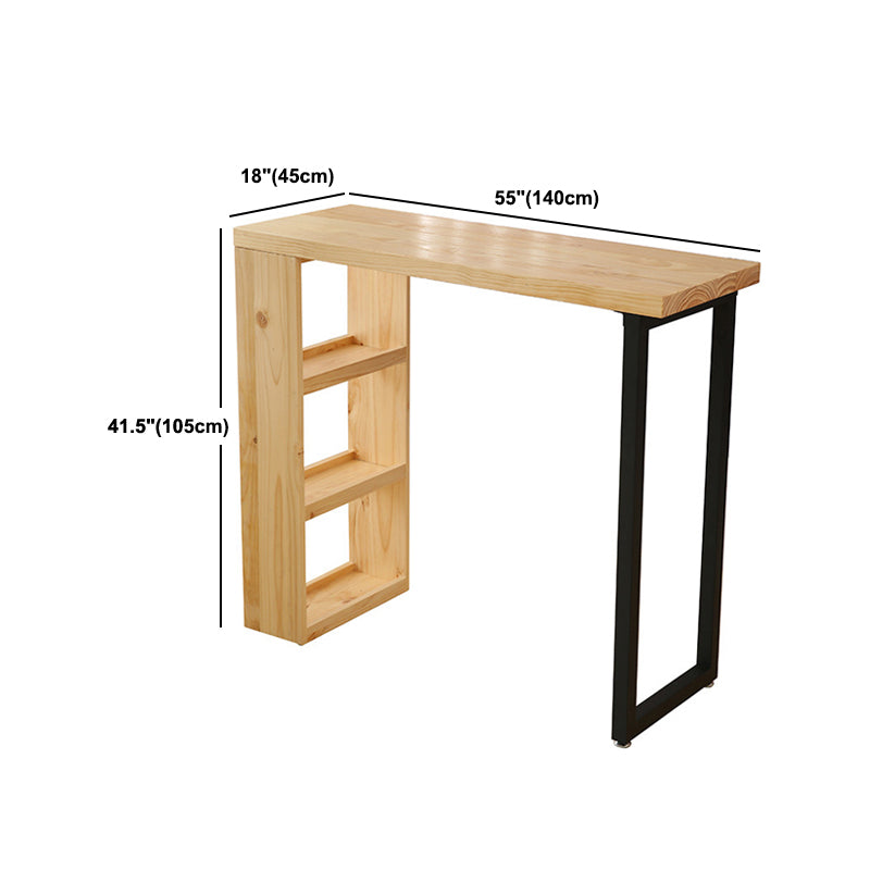 Industrial Indoor Bar/Dinette Table with Storage Rectangle Natural Bar Stool Table