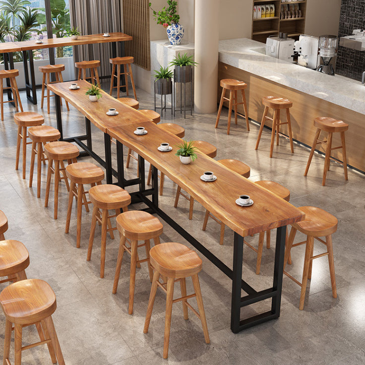 Modern Trestle Bar Height Pub Table Solid Wood Natural Bar/Dinette Table for Shop