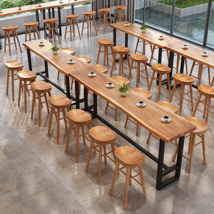 Modern Trestle Bar Height Pub Table Solid Wood Natural Bar/Dinette Table for Shop