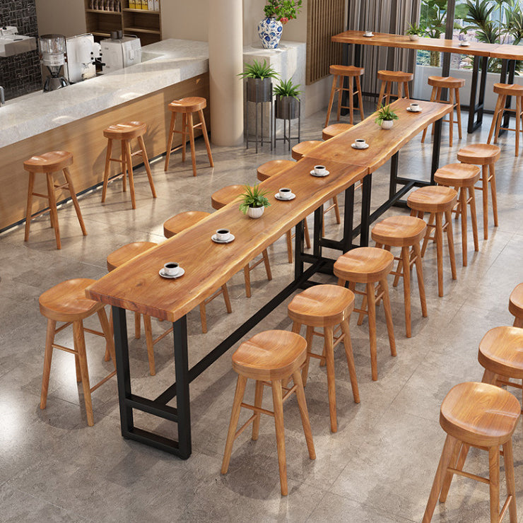 Modern Trestle Bar Height Pub Table Solid Wood Natural Bar/Dinette Table for Shop