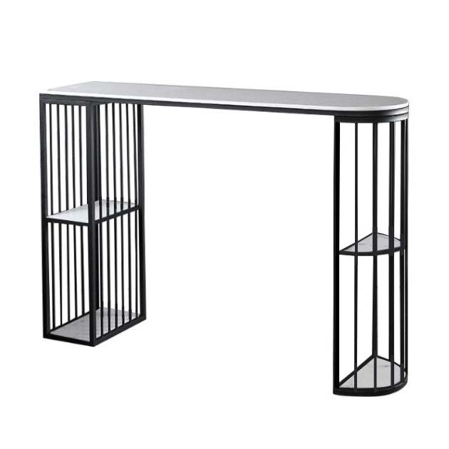 Modern Stone Living Room Bistro Bar Table Storage Double Pedestal Bar Table