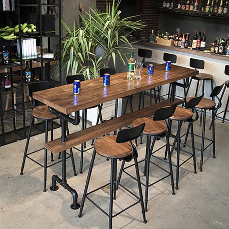 Industrial Rectangle Bar Height Table Solid Wood Trestle Counter Height Table