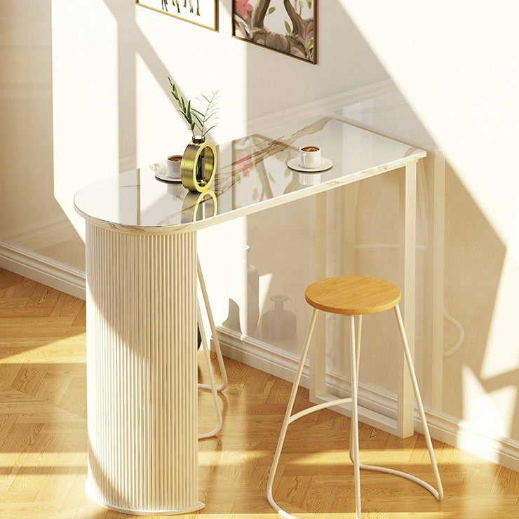 Modern Indoor Bar Height Table Double Pedestal Stone Bistro Accent Dining Table