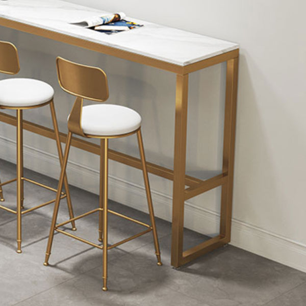 Glam Rectangle Bistro Bar Table Indoor White Stone Trestle Pub/Bar Table