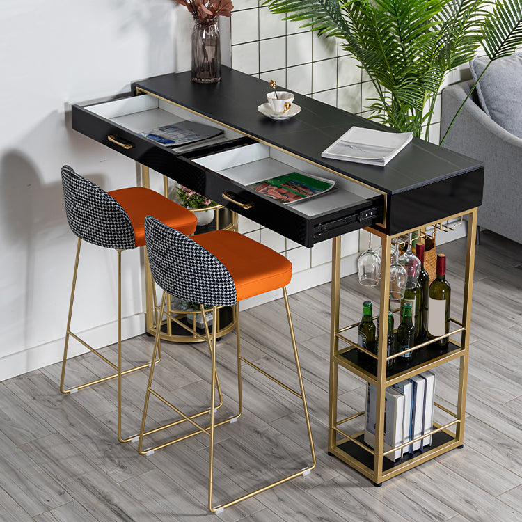 Rectangle Glam Cocktail Bar Table Double Pedestal Hall/Pub Table with Drawer