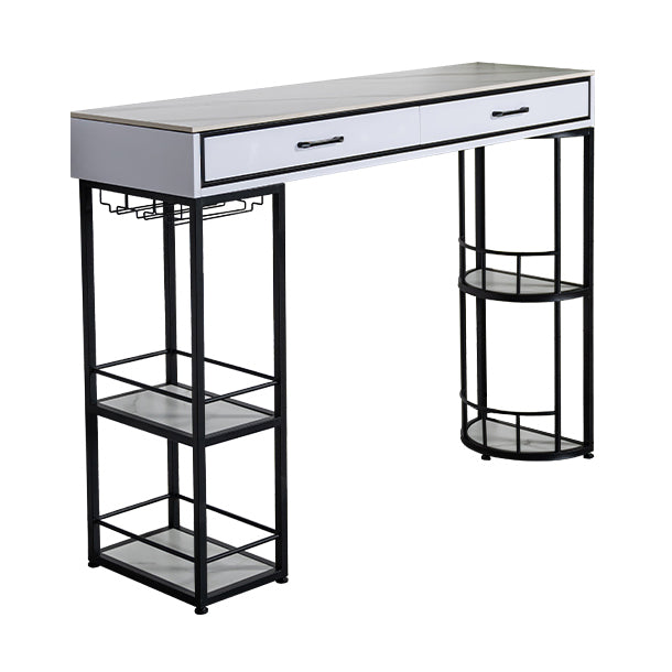 Rectangle Glam Cocktail Bar Table Double Pedestal Hall/Pub Table with Drawer