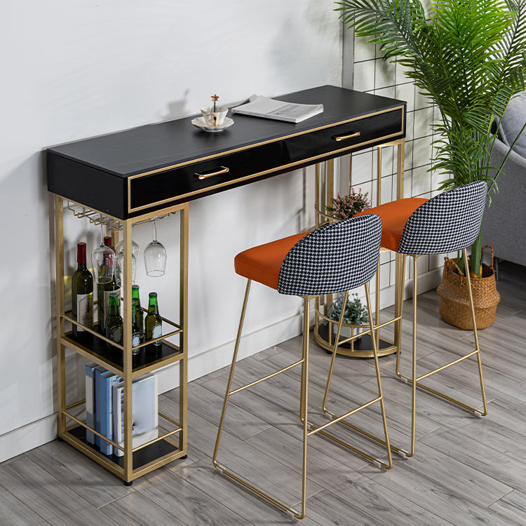 Rectangle Glam Cocktail Bar Table Double Pedestal Hall/Pub Table with Drawer