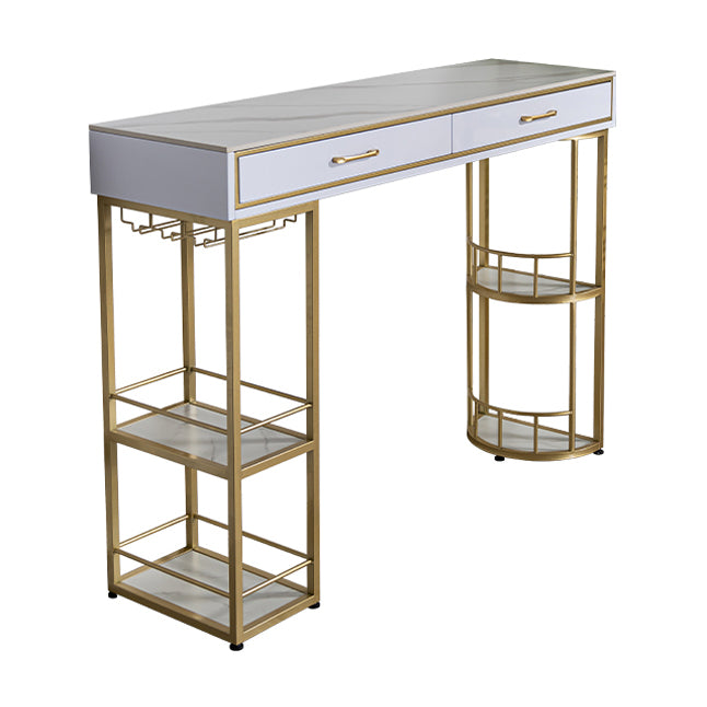 Rectangle Glam Cocktail Bar Table Double Pedestal Hall/Pub Table with Drawer