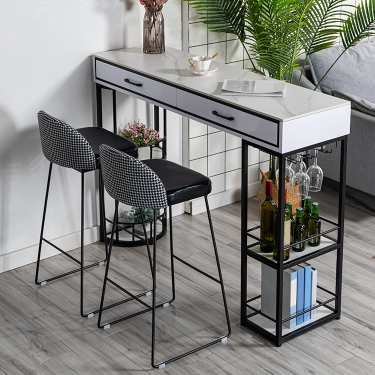 Rectangle Glam Cocktail Bar Table Double Pedestal Hall/Pub Table with Drawer
