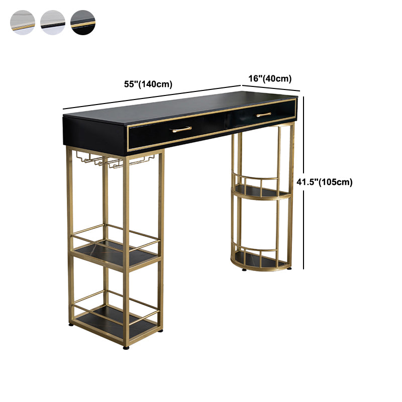 Rectangle Glam Cocktail Bar Table Double Pedestal Hall/Pub Table with Drawer