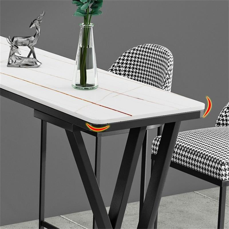 Industrial Double Pedestal Bistro Table Stone Rectangular Pub Table for Indoor