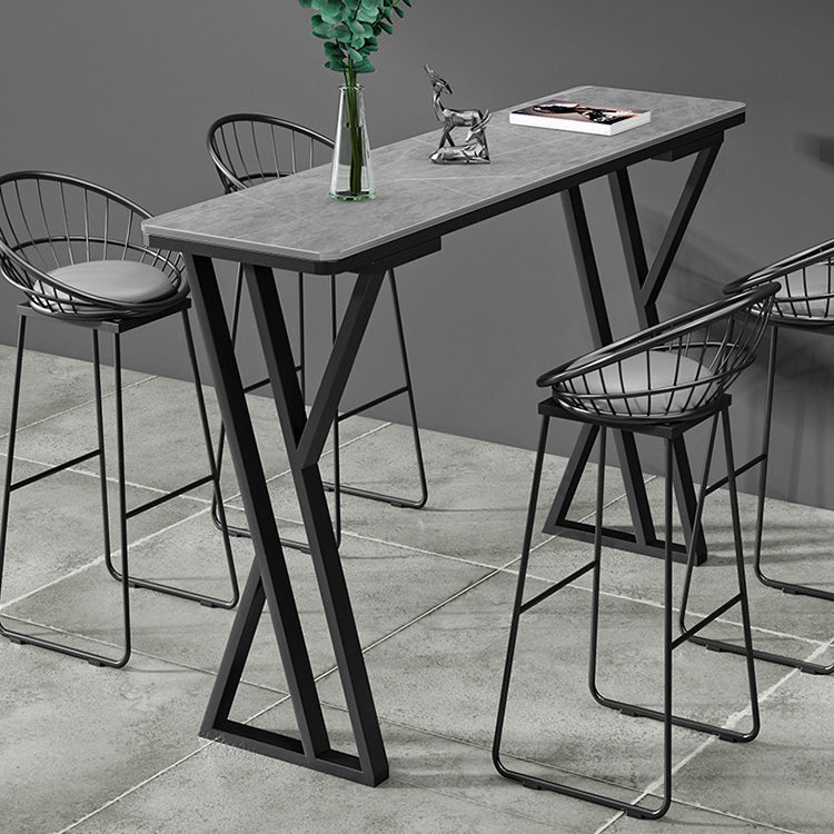 Industrial Double Pedestal Bistro Table Stone Rectangular Pub Table for Indoor