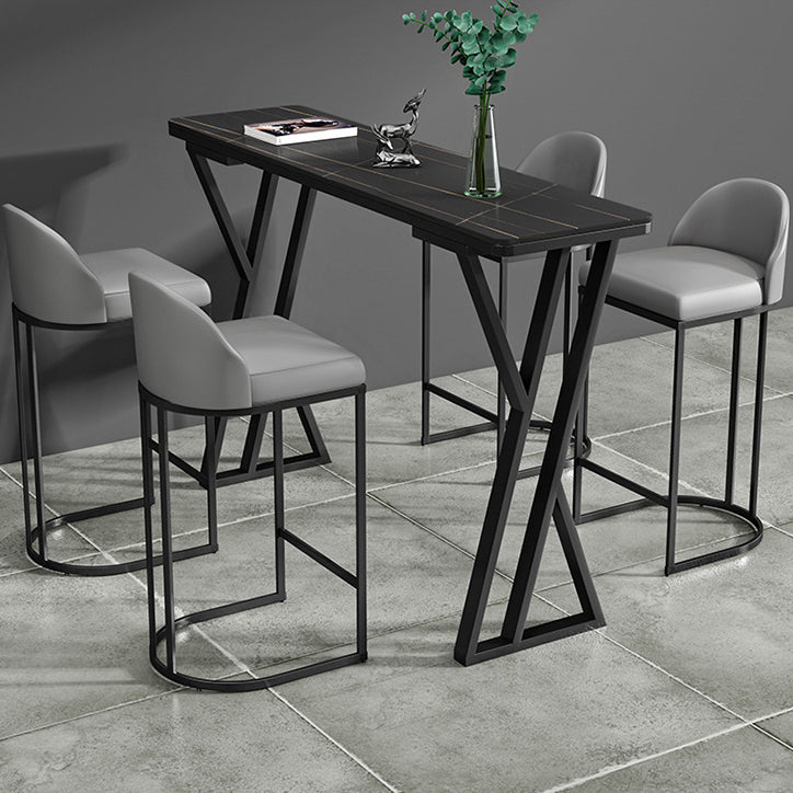 Industrial Double Pedestal Bistro Table Stone Rectangular Pub Table for Indoor