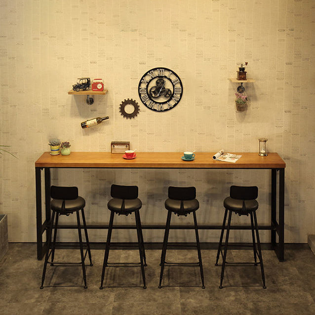 Solid Wood Bar Dinner Table Industrial Bar Dining Table with Black Base