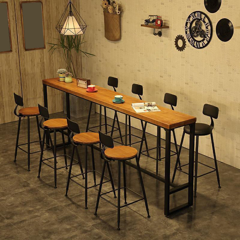 Solid Wood Bar Dinner Table Industrial Bar Dining Table with Black Base