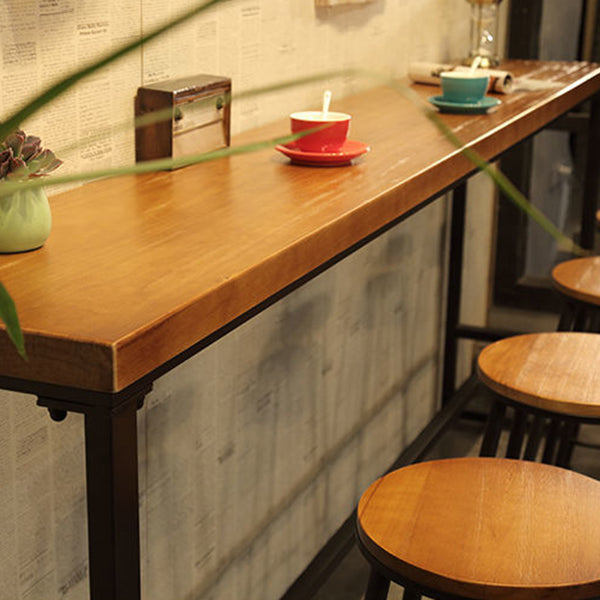 Solid Wood Bar Dinner Table Industrial Bar Dining Table with Black Base