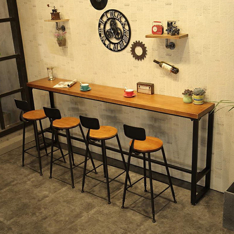 Solid Wood Bar Dinner Table Industrial Bar Dining Table with Black Base