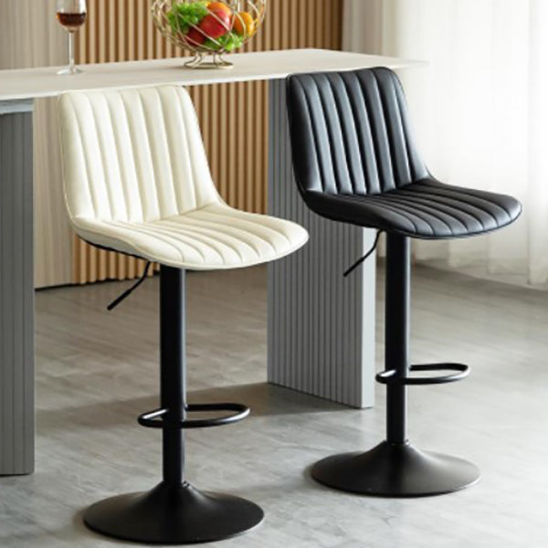 Scandinavian Metal Stool Adjustable Low Back Faux Leather Barstools in Matte Finish