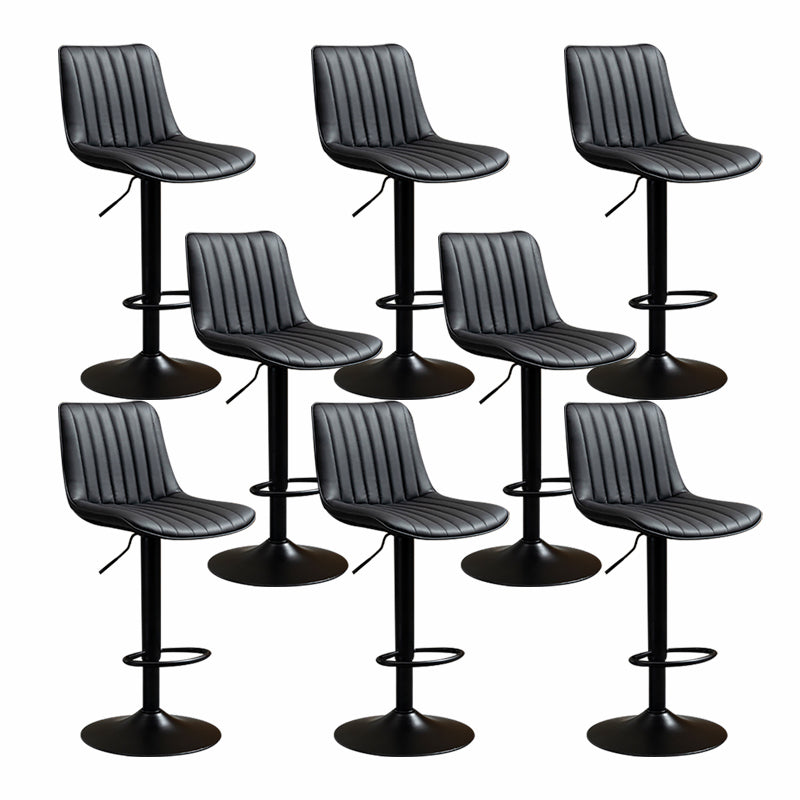 Scandinavian Metal Stool Adjustable Low Back Faux Leather Barstools in Matte Finish