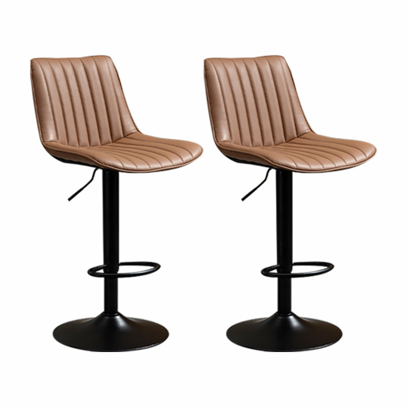 Scandinavian Metal Stool Adjustable Low Back Faux Leather Barstools in Matte Finish