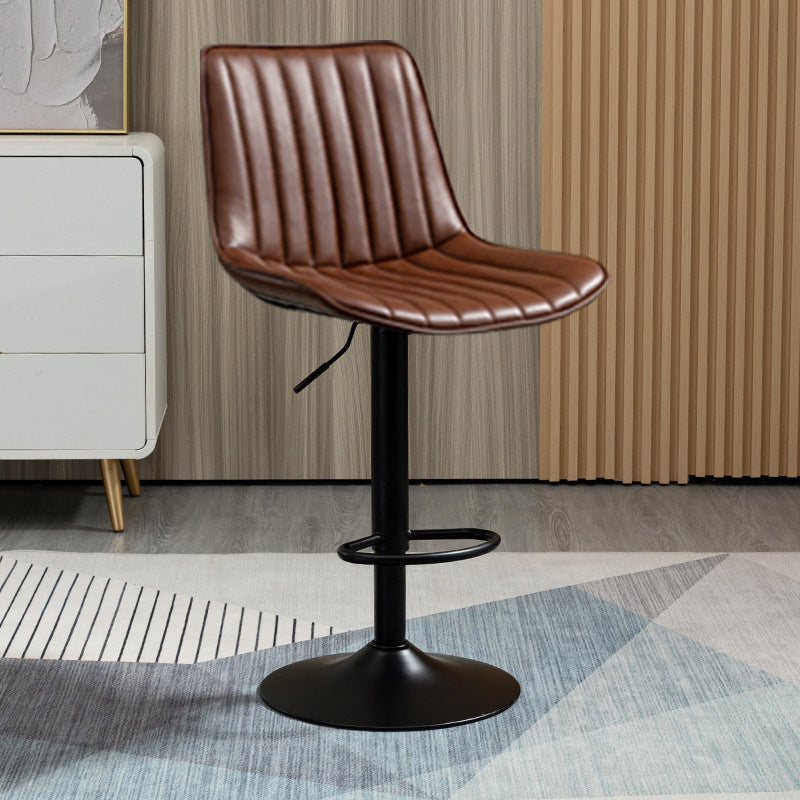 Scandinavian Metal Stool Adjustable Low Back Faux Leather Barstools in Matte Finish