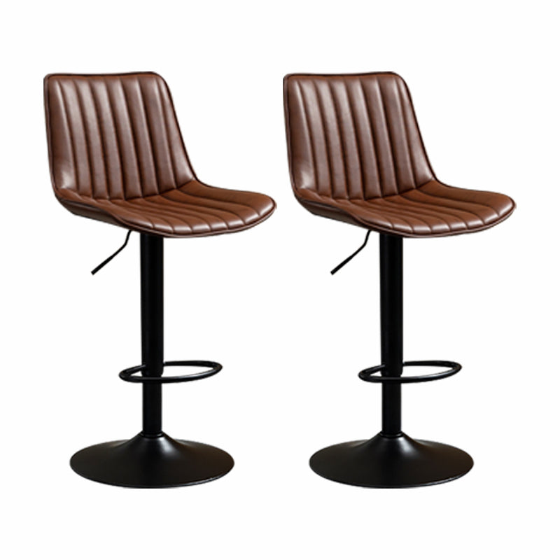 Scandinavian Metal Stool Adjustable Low Back Faux Leather Barstools in Matte Finish