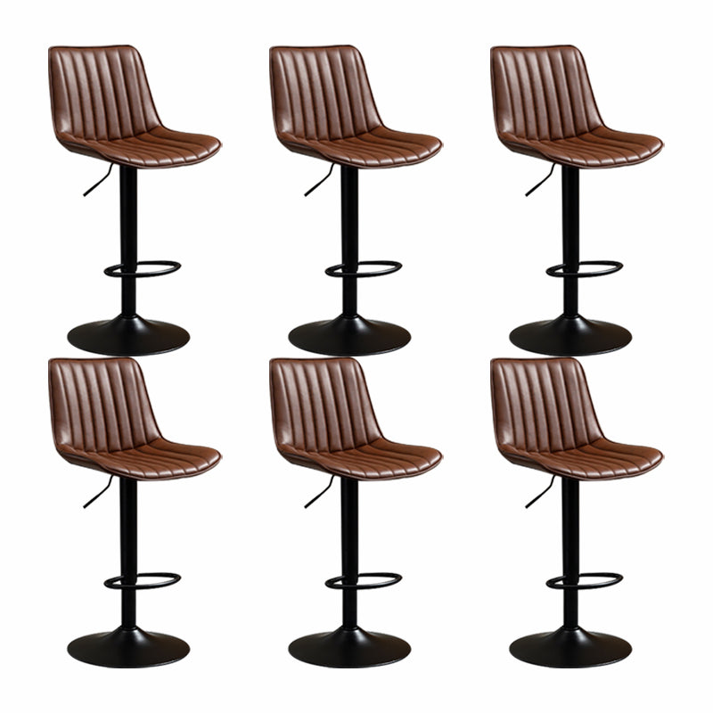 Scandinavian Metal Stool Adjustable Low Back Faux Leather Barstools in Matte Finish